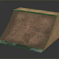Wooden Skateboard Ramp Featuring Brown Scratched Surface And Blue Edges