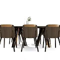Modern Dining Table Set With Wooden Top Metal Legs And Brown Chairs