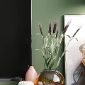 Modern Wooden TV Stand With TV Green Wall Plants Books And Decor