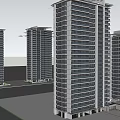Modern High Rise Residential Buildings by Lake with Trees and Small Boat Reflections