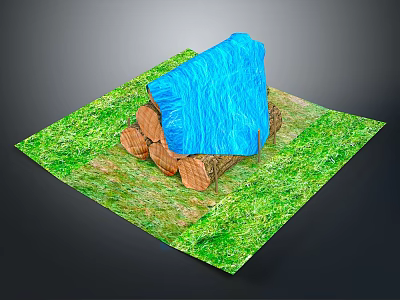 Wooden Logs With Stone Slab Covered On Green Grass Surface 3d model