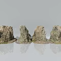Natural Rock and Wood Decor Pieces with Textured Surfaces and Mossy Bases