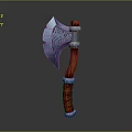 Medieval Battle Axe With Intricate Carvings On Metal Blade And Red Wooden Handle