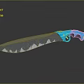 Modern Weapon Knife With Blue Handle And Cracked Glossy Blade Design