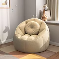 Beige Cozy Bean Bag Chair With Round Cushion In Indoor Living Room