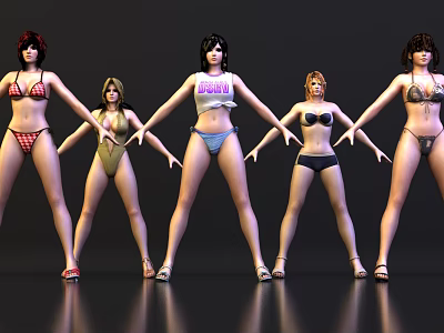 Group of Women in Different Bikini Styles Posing with Arms Outstretched 3d model