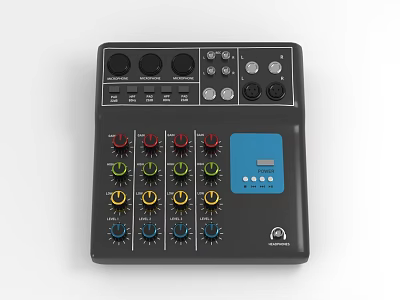 Professional Audio Mixer Control Panel With Colorful Knobs And Blue 3d model
