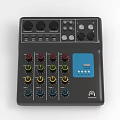 Professional Audio Mixer Control Panel With Colorful Knobs And Blue