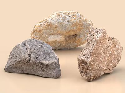 Natural Stone and Wood Elements with Gray Beige Brown Natural Textures 3d model