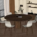 Elegant Round Wooden Dining Table Set with Six Light Chairs in Kitchen with Natural Light