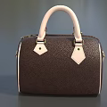 Stylish Brown Leather Handbag With White Handles Textured Surface Zipper Closure And Metal Hardware
