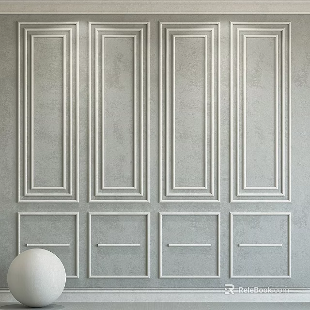 Decorative Vertical And Horizontal Panel Lines On Modern Light Grey Wall Design With Minimalist Decor 3d model 