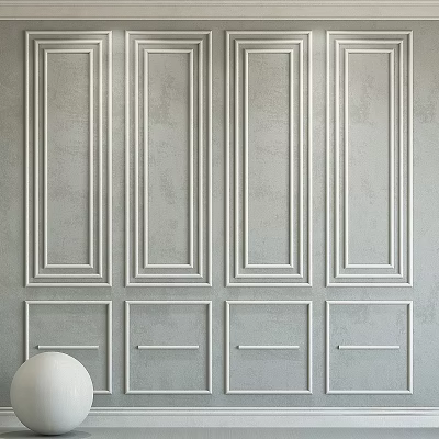 Decorative Vertical And Horizontal Panel Lines On Modern Light Grey Wall Design With Minimalist Decor 3d model