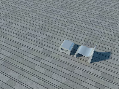 Two White Stools One Square And One Curved On Gray Striped Floor 3d model