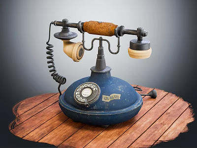 Vintage Rotary Dial Telephone On Wooden Table With Classic Retro Design 3d model