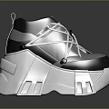 High Top Gray And Black Shoes With White Laces And Thick Platform Sole Design