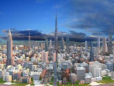 Bird's Eye View of Landmark City Landmark Building Dusk City Burj Kita Future City Famous Landmark Building 3d model