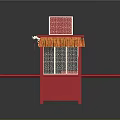 Traditional Chinese Red Decorative Wooden Structure With Carved Patterns Long Poles And Storage Box