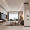 Modern Living Dining Room Interior With Sofa Coffee Table TV Wall And Large Window