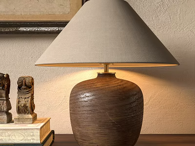 Rustic Brown Ceramic Table Lamp With Cream Fabric Shade For Living Room Study Decor 3d model