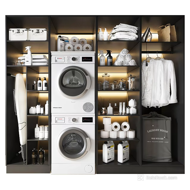 Bathroom Cabinet Rack With Washing Machine Dryer Storage For Cleaning Supplies Towels And Clothes 3d model 