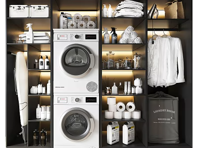 Bathroom Cabinet Rack With Washing Machine Dryer Storage For Cleaning Supplies Towels And Clothes 3d model