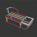 Vintage Sled With Colorful Striped Seat And Shiny Metal Frame Design