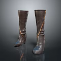 Brown Knee High Boots With Belt Buckle Detail And High Heels Simple Design
