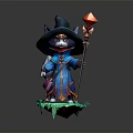 Fantasy Cat Wizard Creature In Blue Robe Holding Magic Staff On Green Base