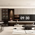 Modern Living and Dining Room Interior Design With Dining Table Wine Cabinet And TV Wall