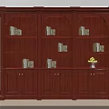 Traditional Wooden Bookcase With Multiple Shelves Holding Books And Fruit Basket