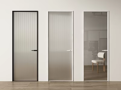 Modern Swing Doors Featuring Frosted Ribbed and Transparent Glass for Home Interior Design 3d model