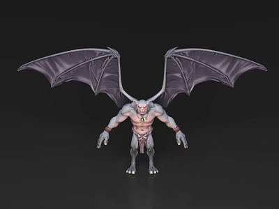 Game And Movie Character With Large Bat Wings Muscular Build And Gray Skin 3d model