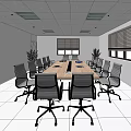 Spacious Public Office Area With Large Conference Table Office Chairs Blinds And Potted Plant