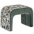 Decorative Sofa Stool with Colorful Parrot Floral Pattern and Green Velvet Frame