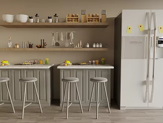 Refrigerator Kitchen Supplies Combination Water Bar Chair 3d model