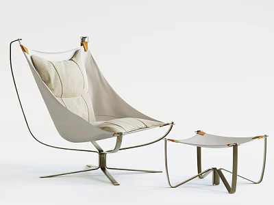 Modern Leisure Chair With Metal Frame Light Colored Cushion And Matching Ottoman 3d model