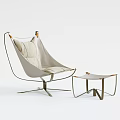 Modern Leisure Chair With Metal Frame Light Colored Cushion And Matching Ottoman
