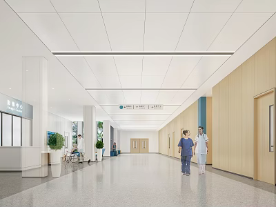 Bright Modern Hospital Outpatient Clinic Interior With Spacious Corridor And Medical Staff 3d model
