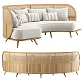 Modern L Shaped Sectional Sofa With Rattan Frame Light Gray Fabric And Striped Cushions
