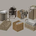 Woven Storage Baskets Various Sizes Shapes for Home Organization and Decor 3d model