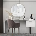 Modern Dressing Table With Round Mirror City View Reflection And Decorative Chair 3d model