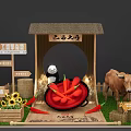 Brazilian River Pavilion With Panda Red Chilies Cow Sunflowers And Hotpot Signs In Wooden Fence