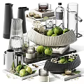 Elegant Decorative Ornament Set With Ceramic Bowls Fresh Limes Candles And Vases