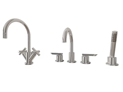 Different Styles Of Stainless Steel Faucets With Modern Design For Kitchen And Bathroom 3d model