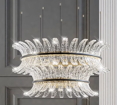 Elegant Modern Crystal Chandelier With Multi Layer Round Metal Frame And Shiny Crystal Prisms 3d model