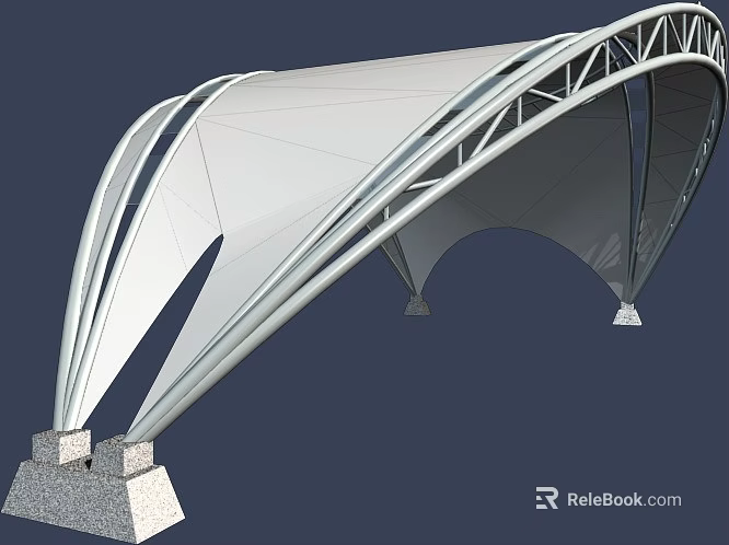 Curved Modern Sunshade Canopy With White Top Metal Frame And Concrete Base 3d model 