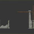 Ancient Stone Ruins Scenery with Weathered Surfaces and Wooden Beams
