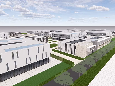 Modern Industrial Factory Complex With Multiple Buildings Green Spaces And Road Layout 3d model