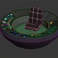 Round Control Console With Brown Leather Chair And Colorful Buttons